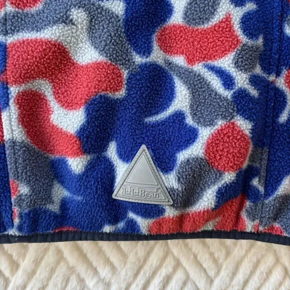 L.L.Bean Kids Medium 5-6 Hooded Fleece Jacket Retro Camo Red Blue Gray Zip - Picture 4 of 8